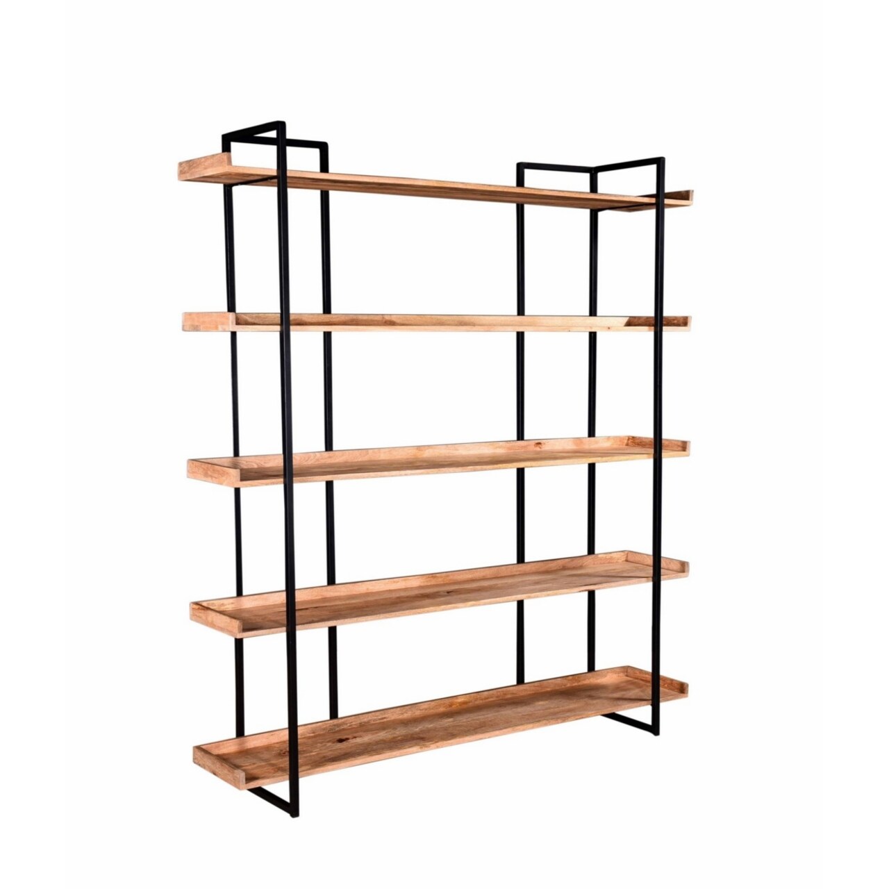 Saltoro Sherpi 68 Inch Wide Bookshelf, Reclaimed Mango Wood Shelves, Black Metal Frame-